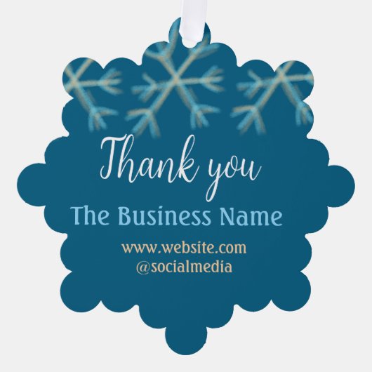 青いオレンジ色の雪がビジネス名のクリスマスを追加 オーナメントカード (正面)