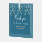 青いオレンジ色の雪がビジネス名のクリスマスを追加 ガラスオーナメント (正面左)