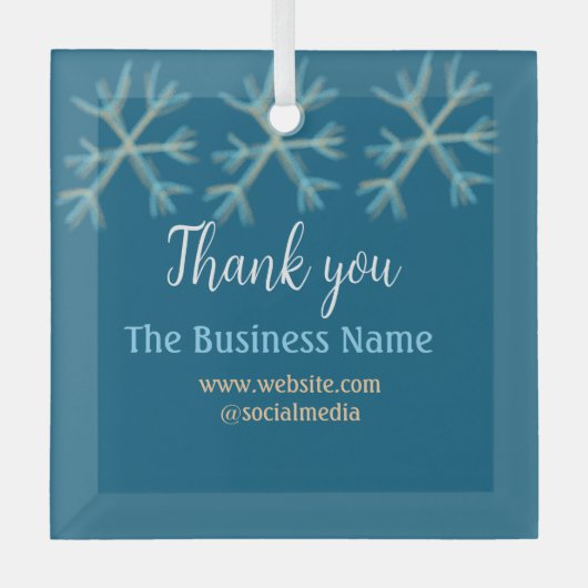 青いオレンジ色の雪がビジネス名のクリスマスを追加 ガラスオーナメント (正面)