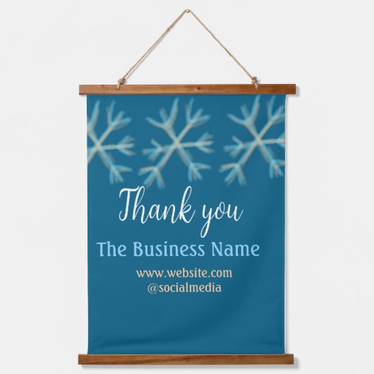 青いオレンジ色の雪がビジネス名のクリスマスを追加 吊り下げ型タペストリー (正面)