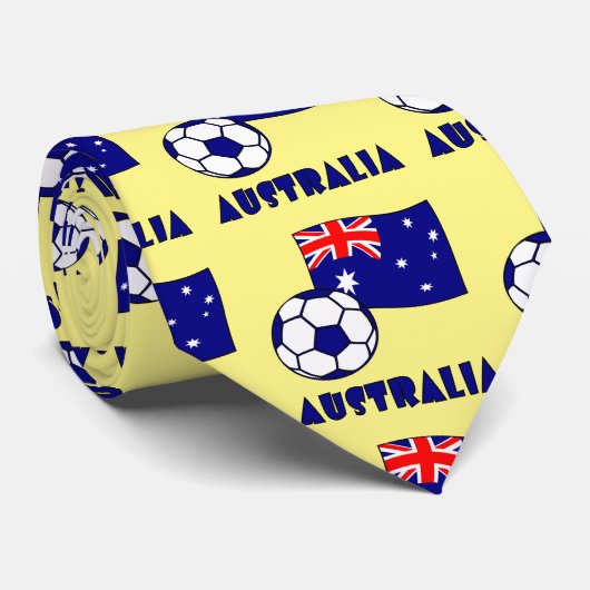 青いオーストラリアのサッカーボール旗 黄色の背景 ネクタイ (ロール)