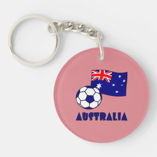 青いオーストラリアのサッカーボール 旗 ピンクの背景 キーホルダー