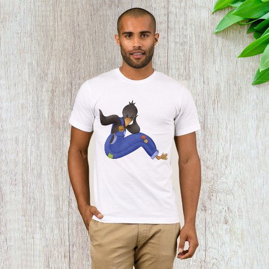 青いオーバーオールを着たカラス Tシャツ