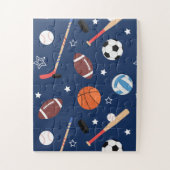 青いオーバーサイズのキッズスポーツ機器パターン ジグソーパズル (縦)