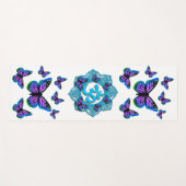 青いオームのマンダラデザインと紫の蝶 ヨガマット (正面(横))