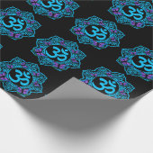 青いオームのマンダラデザインと紫の蝶 ラッピングペーパー (角)