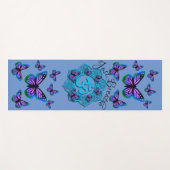 青いオームデザインと紫の蝶よ ヨガマット (正面(横))