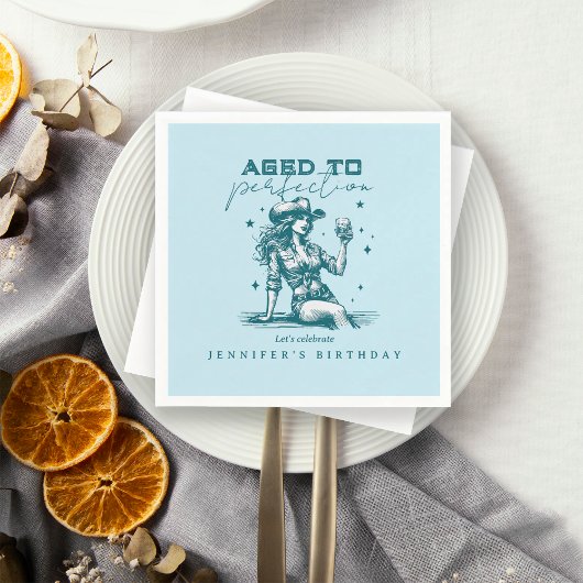 青いカウガール エイジ・トゥ・パーフェクション バースデーパーティー スタンダードカクテルナプキン