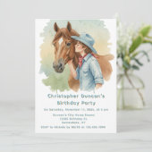 青いカウボーイが馬にキスする誕生日パーティー 招待状 (スタンド正面)