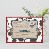 青いカウボーイのベビーシャワーのバンダナのジャンパー 招待状 (スタンド正面)