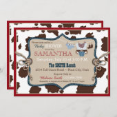 青いカウボーイのベビーシャワーのバンダナのジャンパー 招待状 (正面/裏面)