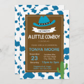 青いカウボーイのベビーシャワーの招待状 招待状 (正面/裏面)