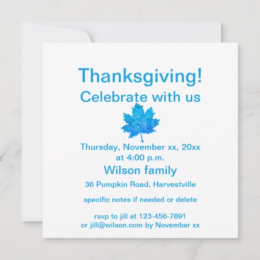 青いカエデの葉 招待状 (裏面)