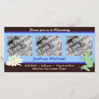 青いカエルとハスの誕生のお知らせ 案内状