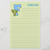 青いカエルと緑の格子状の文字Fの並び 便箋 (正面)