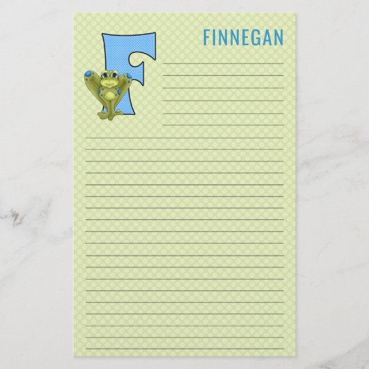 青いカエルと緑の格子状の文字Fの並び 便箋 (正面)