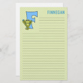 青いカエルと緑の格子状の文字Fの並び 便箋 (正面/裏面)