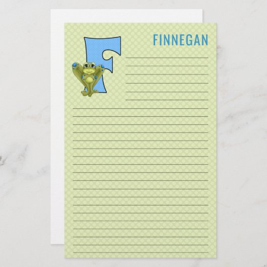 青いカエルと緑の格子状の文字Fの並び 便箋 (正面/裏面)