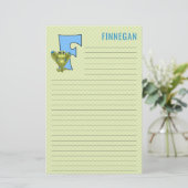 青いカエルと緑の格子状の文字Fの並び 便箋 (スタンド正面)