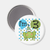 青いカエルの第3誕生日のTシャツおよびギフト マグネット (正面/裏面)