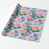 青いカケスと花の水の色のパターンをラップp ラッピングペーパー (アンロールド)