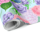 青いカケスと花の水の色のパターンをラップp ラッピングペーパー (ロールコーナー)