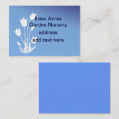 青いカスタマイズ可能で白いチューリップのシルエット 名刺 (正面/裏面)