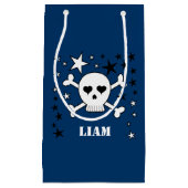 青いカスタマイズ可能なかわいいスカルとクロスボーン スモールペーパーバッグ (正面)