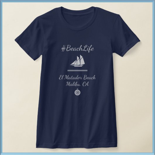 青いカスタマイズ航海の可能なビーチライフ Tシャツ
