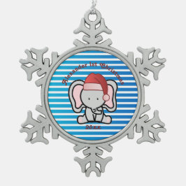 青いカスタム男の赤ちゃん名初めてのクリスマス2022 スノーフレークピューターオーナメント