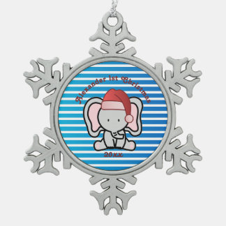青いカスタム男の赤ちゃん名初めてのクリスマス2022 スノーフレークピューターオーナメント