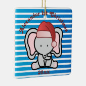 青いカスタム男の赤ちゃん名初めてのクリスマス2022 セラミックオーナメント (右)