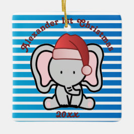 青いカスタム男の赤ちゃん名初めてのクリスマス2022 セラミックオーナメント