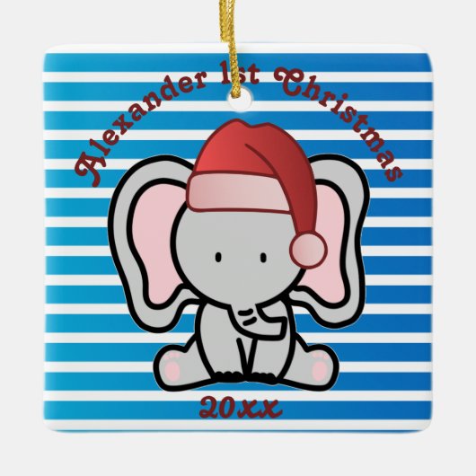 青いカスタム男の赤ちゃん名初めてのクリスマス2022 セラミックオーナメント (正面)