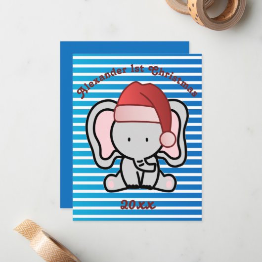 青いカスタム男の赤ちゃん名初めてのクリスマス2022 ノートカード (正面/裏面インサイチュ)