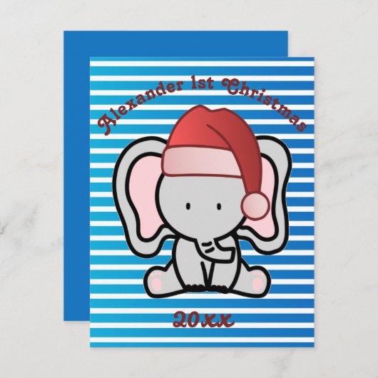 青いカスタム男の赤ちゃん名初めてのクリスマス2022 ノートカード (正面/裏面)