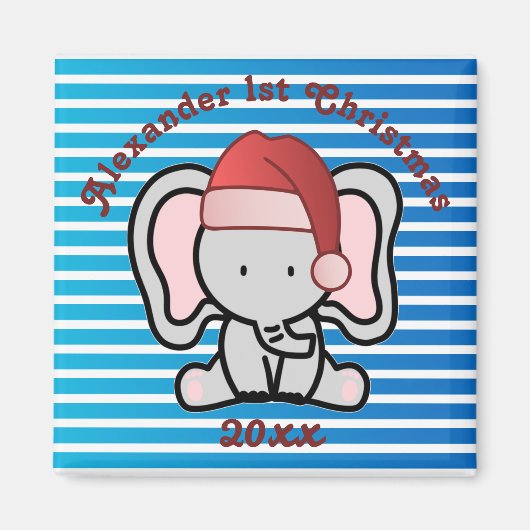 青いカスタム男の赤ちゃん名初めてのクリスマス2022 マグネット (正面)