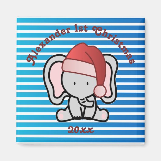 青いカスタム男の赤ちゃん名初めてのクリスマス2022 マグネット (正面)