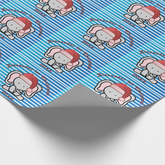 青いカスタム男の赤ちゃん名初めてのクリスマス2022 ラッピングペーパー (角)