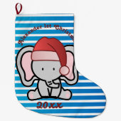 青いカスタム男の赤ちゃん名初めてのクリスマス2022 ラージクリスマスストッキング (正面)