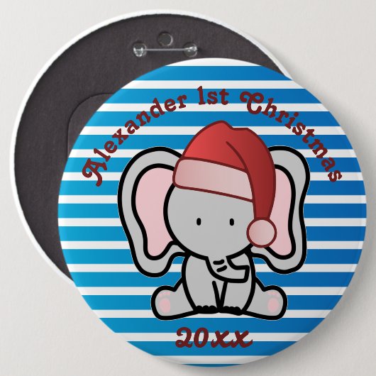 青いカスタム男の赤ちゃん名初めてのクリスマス2022 缶バッジ (正面&裏面)