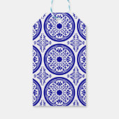 青いカスタム白ゴシックのタイルのパターンありがとう ギフトタグ (裏面)