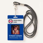 青いカスタム社員の写真ロゴ名バッジ バッジ (正面ランヤード)