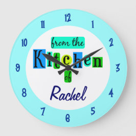 青いカスタム緑の色時計のキッチンから ラージ壁時計