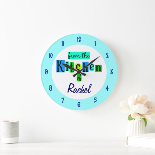 青いカスタム緑の色時計のキッチンから ラージ壁時計 (ホーム)