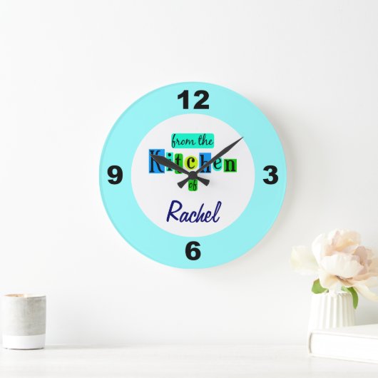 青いカスタム緑の色時計のキッチンから ラージ壁時計 (ホーム)