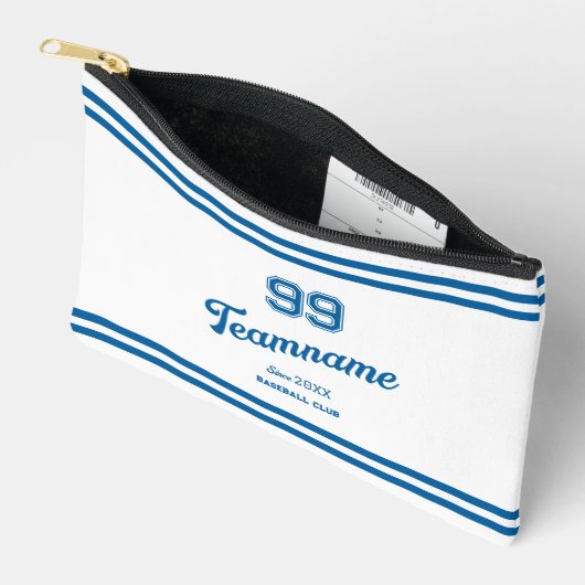 青いカスタム野球の選手の番号とチーム名 アクセサリーポーチ (見開き)