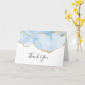 青いカッコいいアゲートと金ゴールドグリッターリボンありがとう カード (黄色い花)