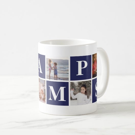青いカッコいい写真コラージュパーソナライズされたグランプスマググ コーヒーマグカップ (正面右)