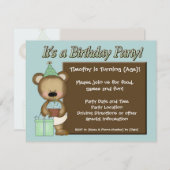 青いカップケーキくまのバースデーパーティ招待状 招待状 (正面/裏面)